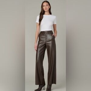 Halogen Brown Faux Leather Wide Leg Pants Size 14